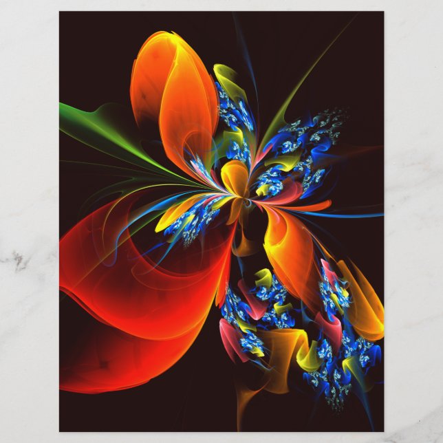 Padrão de Abstrato de Arte Floral Azul Laranja Mod (Frente)