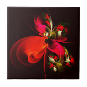 Padrão de Abstrato de Arte Vermelha Verde Floral M