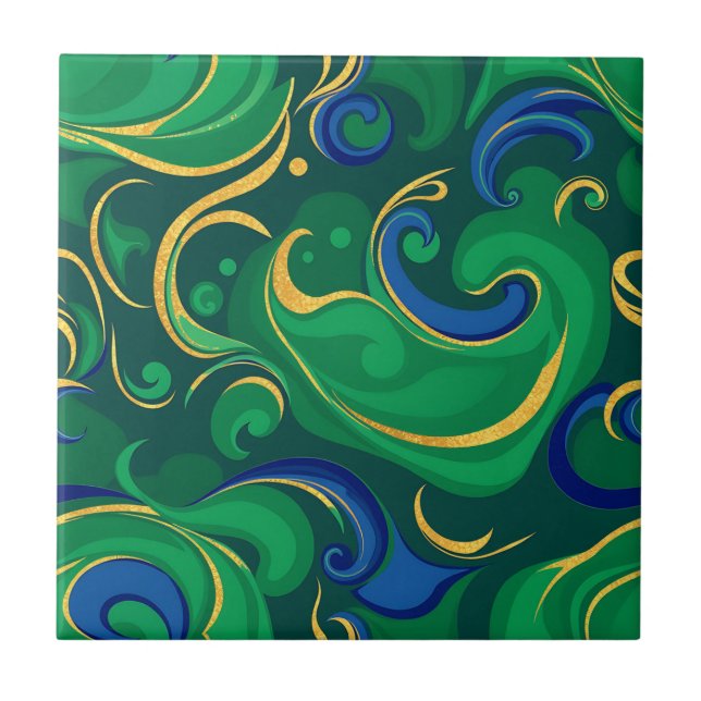 Padrão de Abstrato de giro em verde rico e Dourado (Frente)