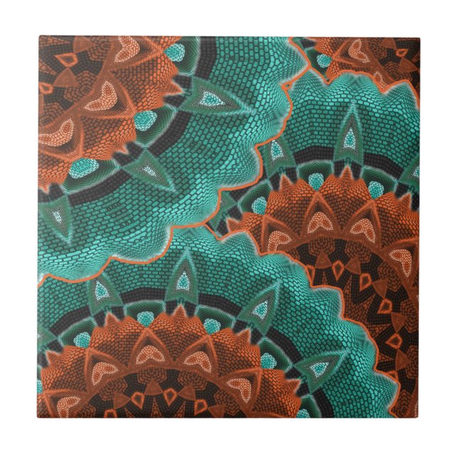 Padrão de Abstrato Floral Grande Laranja-Teal (Frente)