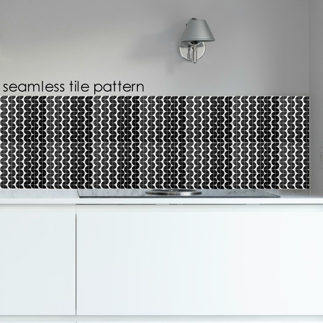 Padrão de Abstrato moderno do Meio século preto e  (Black & White Mid Century Modern Abstract Pattern Ceramic Tile)