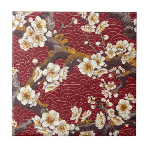Padrão de Ameixa Japonesa Flor de Coral Creme Borg