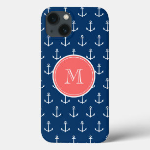 Padrão de Âncoras Brancas Azul-marinho, Monograma 