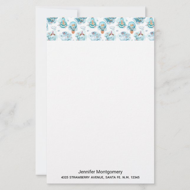 Padrão de Aquarela das Baleias Náuticas Cóticas (Frente)