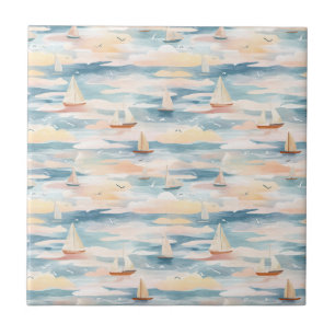 Padrão de Aquarela de Barcos à Vela Sonhadores no