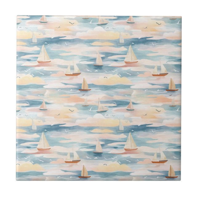 Padrão de Aquarela de Barcos à Vela Sonhadores no  (Frente)
