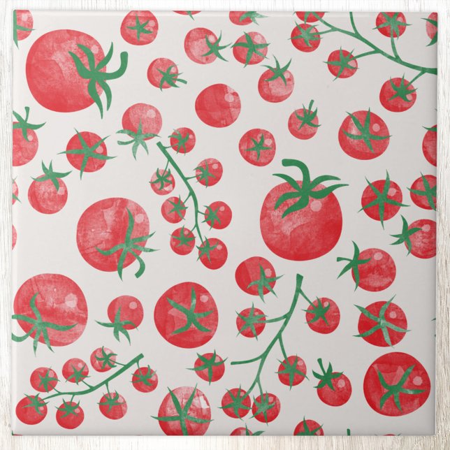 Padrão de Aquarela de Tomate (Fun Mediterranean summer watercolor tomato pattern ceramic tile)