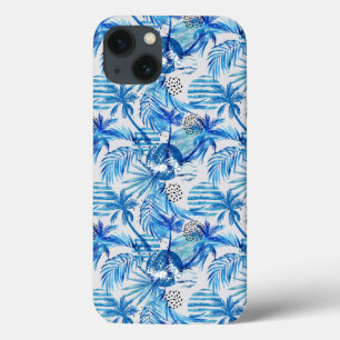 Padrão de Aquarela Tropical Azul Brilhante