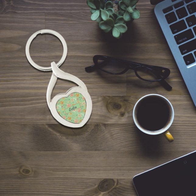 Padrão de aquarela verde laranja Chaveiro (Criador carregado)