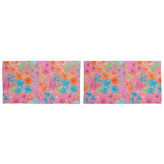 Padrão de aquarelas flóricas a rosa (Frente - conjunto)