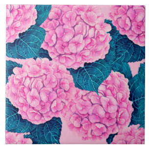 Padrão de aquarelas Hydrangea, rosa e azul