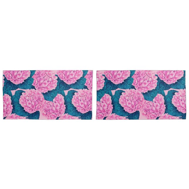 Padrão de aquarelas Hydrangea, rosa e azul (Frente - conjunto)