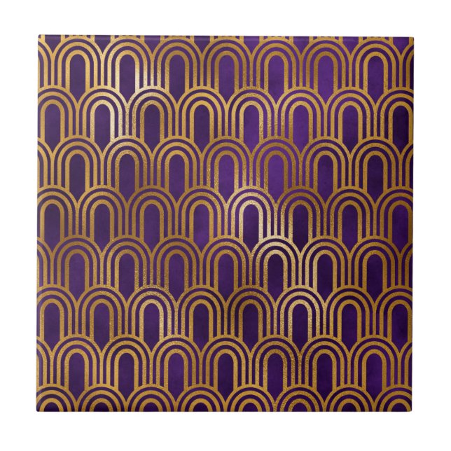 Padrão de Arco Glitter Dourado Roxo Art Déco (Frente)