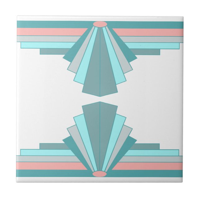 Padrão de Art Deco em Teal & Peach (Frente)