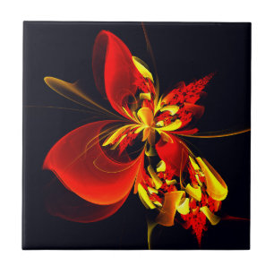Padrão de Arte Abstrata Floral Amarelo Vermelho Mo