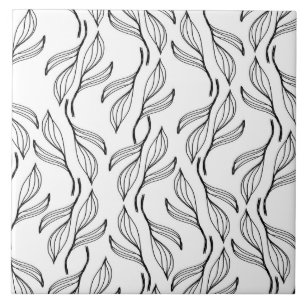 Padrão de Arte de Folhas em Preto e Branco Botânic