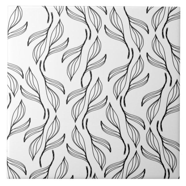 Padrão de Arte de Folhas em Preto e Branco Botânic (Frente)