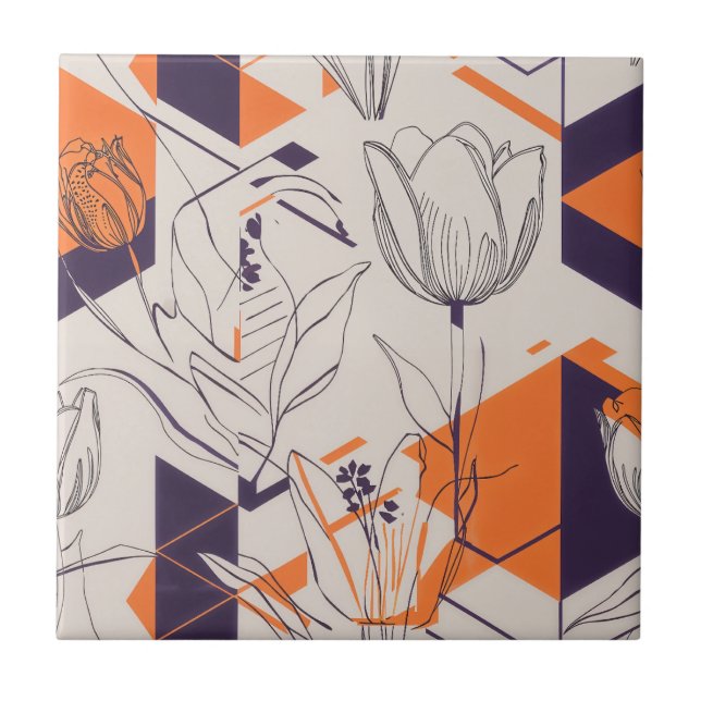Padrão de Arte de Linha de Tulipa Geométrica Moder (Frente)