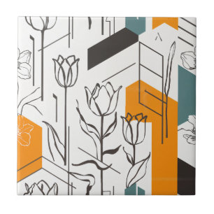 Padrão de arte de linha de tulipa geométrica moder