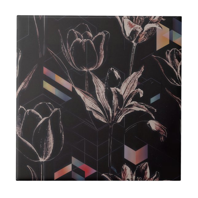 Padrão de Arte de Linha de Tulipa Geométrica Moder (Frente)