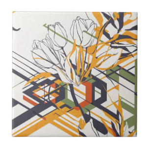 Padrão de Arte de Linha de Tulipa Geométrica Moder
