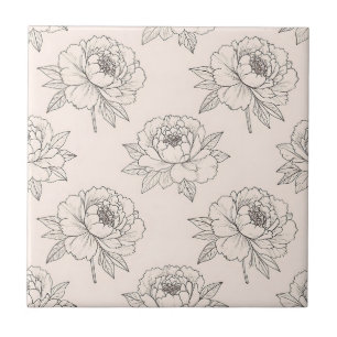 Padrão de Arte de Linha Floral de Peônia Suave