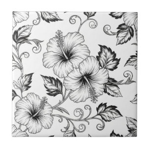 Padrão de Arte de Linha Floral Preto e Branco Eleg