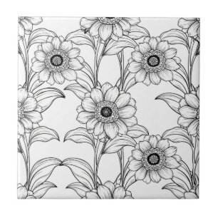 Padrão de Arte de Linha Floral Preto e Branco Eleg