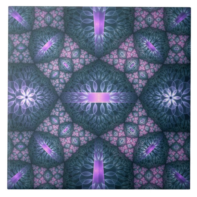 Padrão de Arte Fractal 3D Turquesa Roxo Rosa (Frente)
