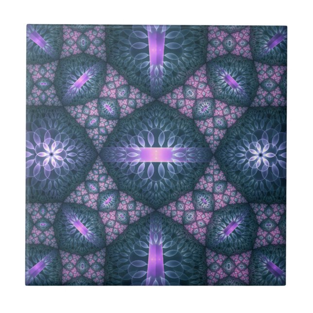 Padrão de arte fractal 3D turquesa roxo rosa (Frente)