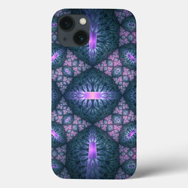 Padrão de arte fractal 3D Turquesa Roxo Rosa (Verso)