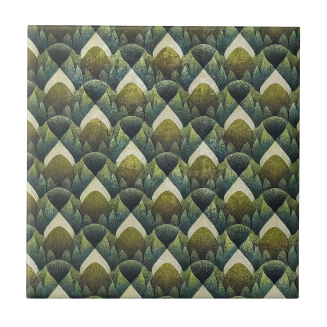 Padrão de Arte Geométrica Verde Oliva Retro (Frente)
