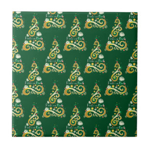 Padrão de árvore de Natal abstrato verde e dourado