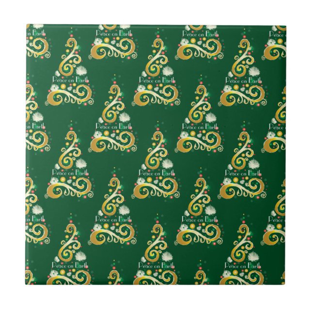 Padrão de árvore de Natal abstrato verde e dourado (Frente)