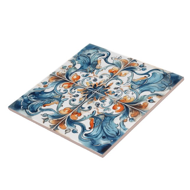 Padrão de Azulejo Azul e Laranja vibrante (Lateral)