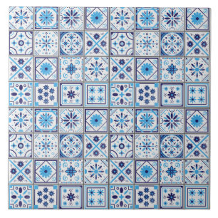 Padrão de azulejo branco azul mediterrâneo em aqua
