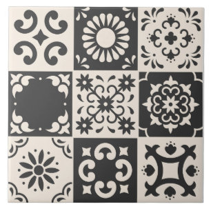 Padrão de Azulejo Branco e Preto do Mediterrâneo