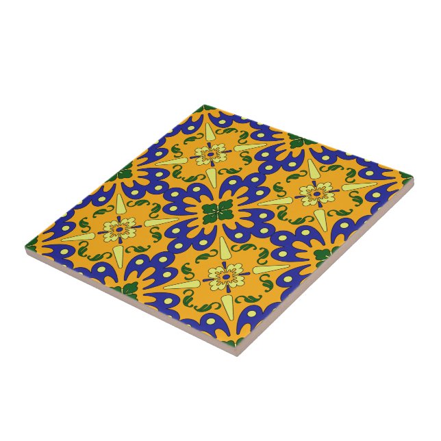 Padrão De Azulejo De Talavera Amarelo E Azul Laran (Lateral)