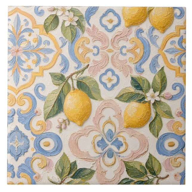 Padrão de Azulejo Flor de Limão Mediterrâneo (Frente)