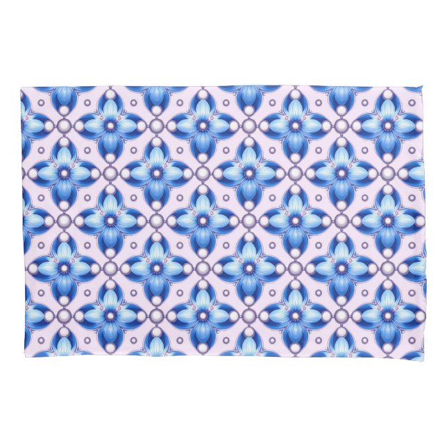 Padrão de Azulejo Floral Azul com Acentos de Pérol (Frente)