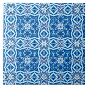 Padrão de azulejo floral azul de neve