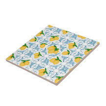 Padrão de Azulejo Floral Azul Limão no Estilo Fran