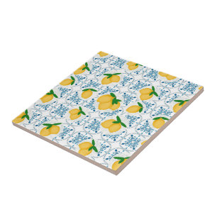 Padrão de Azulejo Floral Azul Limão no Estilo Fran