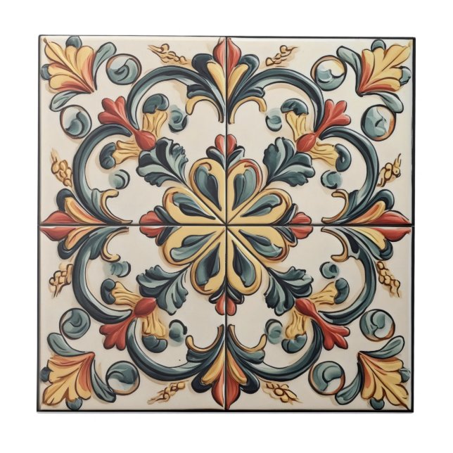 Padrão de Azulejo Floral Claro (Frente)
