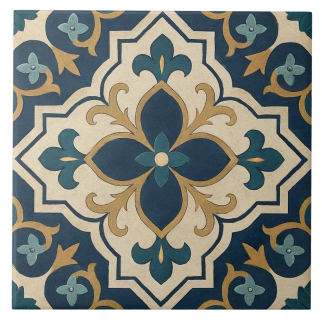 Padrão de Azulejo Floral Islâmico - Estrela de Cór (Frente)