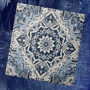 Padrão de Azulejo Marroquino Mediterrâneo Azul e B