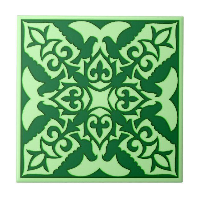 Padrão de Azulejo marroquino, Verde Escuro Esmeral (Frente)