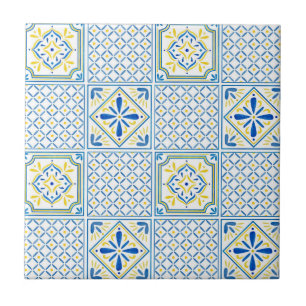 Padrão de Azulejo Mediterrâneo Azul e Amarelo