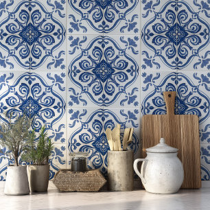 Padrão de Azulejo Português Mediterrâneo Azul