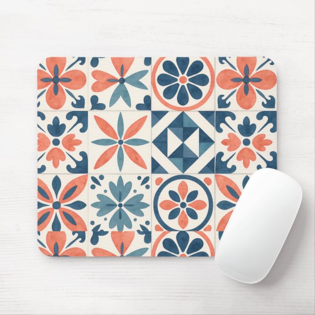 Padrão de Azulejo Português no Mousepad – Azul &  (Com mouse)